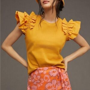 Anthropologie Golden Ruffle Sleeve Blouse